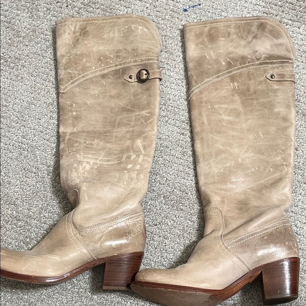 Frye Beige Leather Knee-High Boots